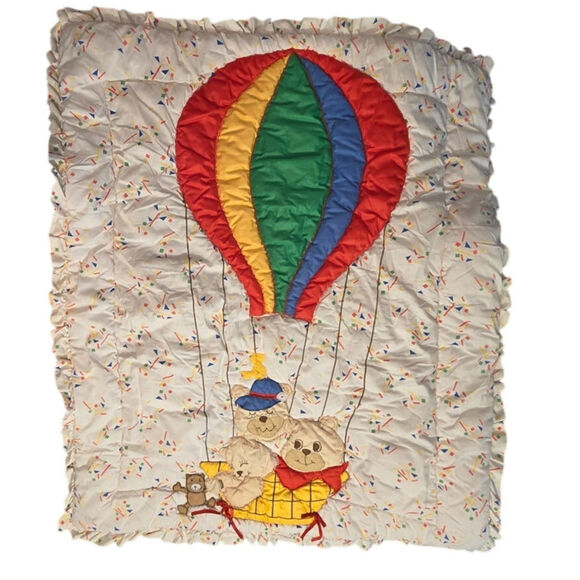 VTG 1980s Glenna Jean Balloon Primary Colors Crib Comforter Blanket 43x36 EUC - Picture 1 of 4